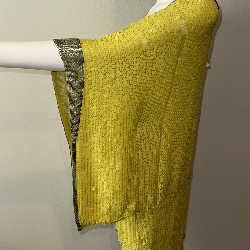 CAMILLA yellow sequin beaded short kimono kaftan runway dress OS *READ* - Picture 4 of 13